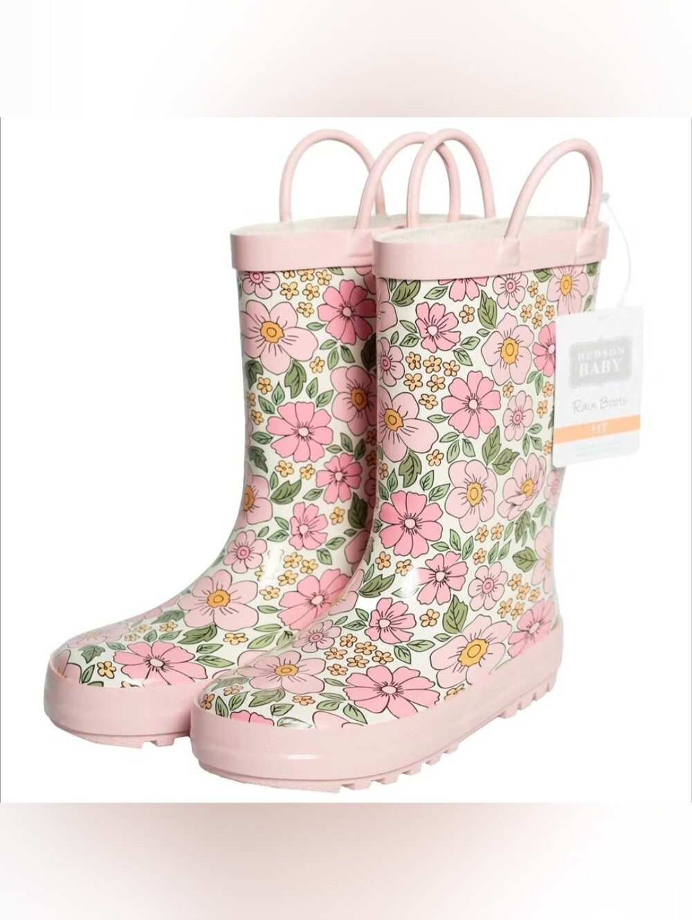 Hudson Baby Girls Rain Boots Pink Yellow Pretty Floral